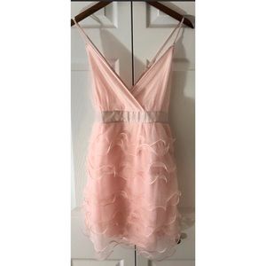 Baby pink tulle ruffle mini dress